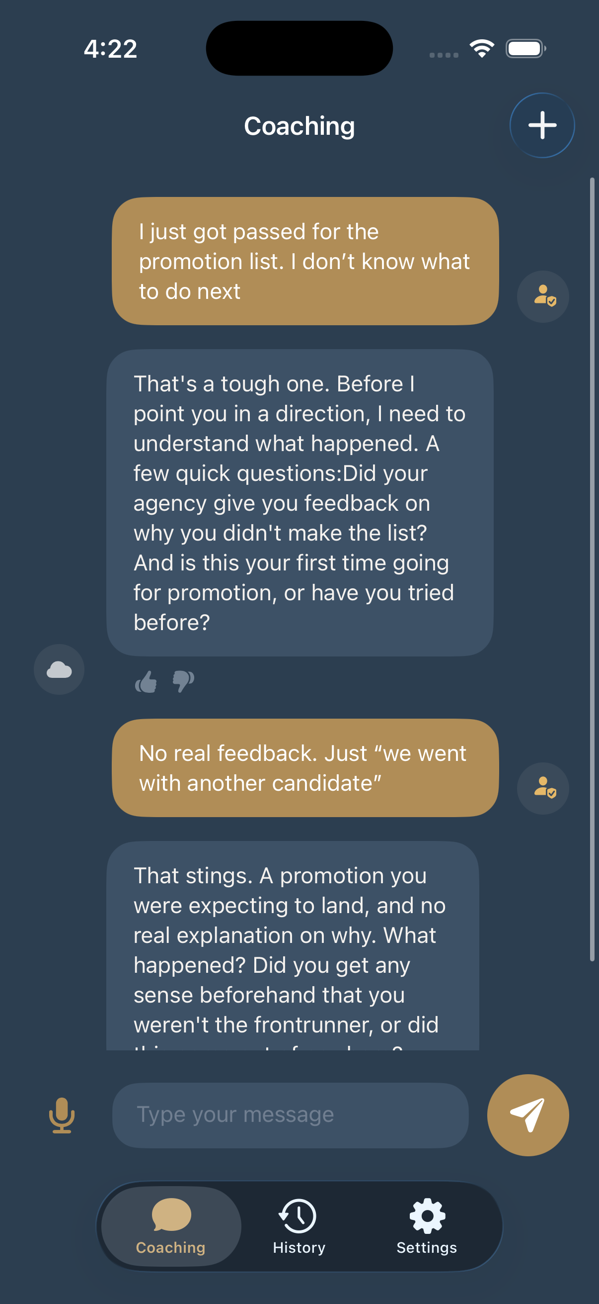 LeaderShift peer support conversation screenshot