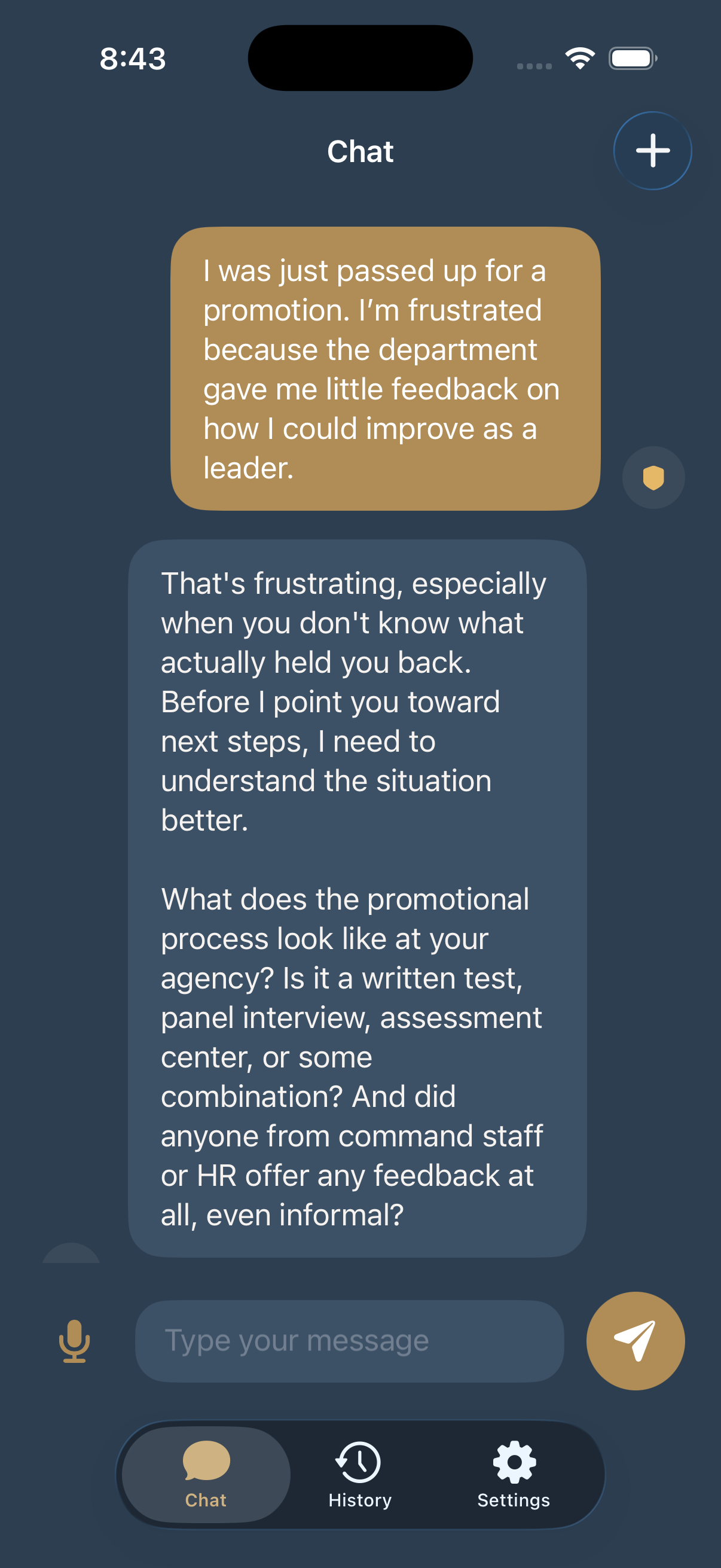 LeaderShift peer support conversation screenshot
